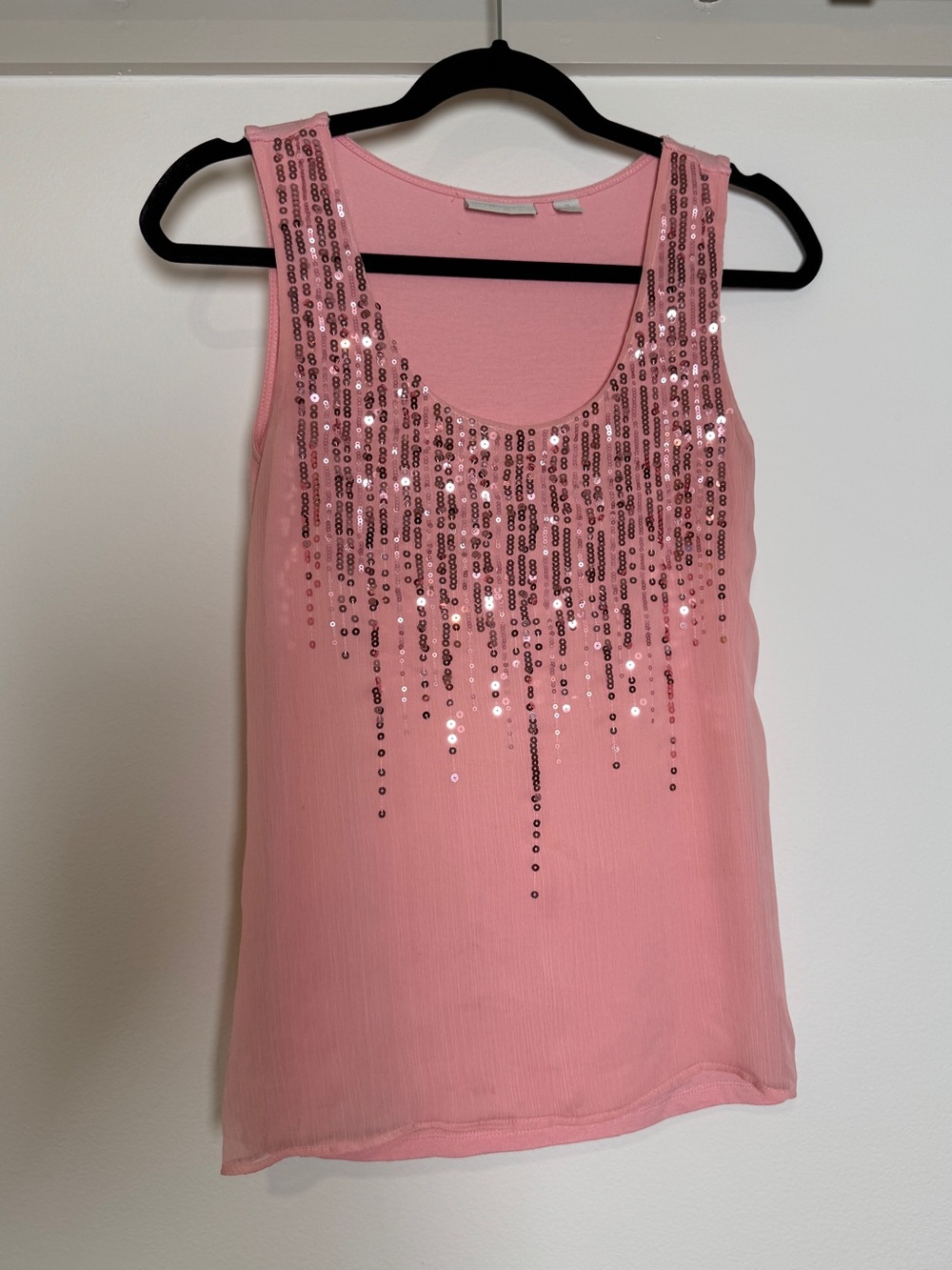 New York & Company Pink Sequin Scoop Neck Tank Top Blouse XS